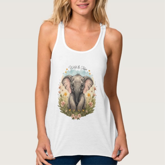 Camiseta Con Tirantes Bebé lindo Elefante Calf Flor silvestre Wanderlust (Anverso)