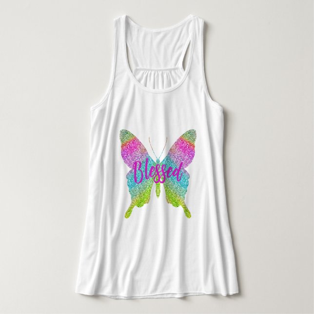 Camiseta Con Tirantes Bendito | Colorido tanque de mariposa arriba (Diseño del anverso)
