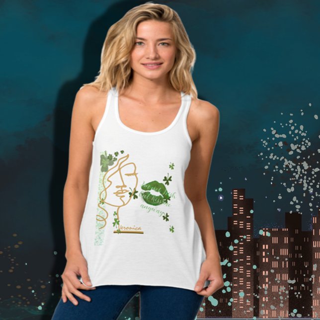 Camiseta Con Tirantes Bésame Shamrock labios blancos (Kiss me Shamrock lips white Tank Top)