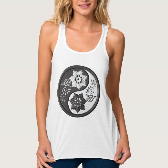 Camiseta Con Tirantes Black and Silver Floral Yin Yang (Anverso)