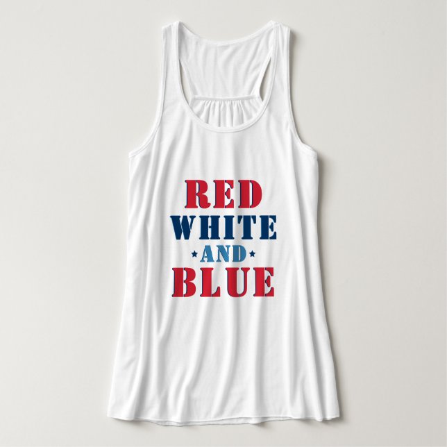Camiseta Con Tirantes Blanco Rojo y Azul 4 de Julio Mujeres (Diseño del anverso)
