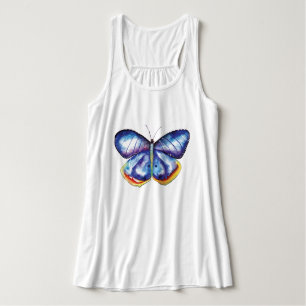 Camiseta Con Tirantes Blue Butterfly Art Flauta Racerback Tank Top, Blan