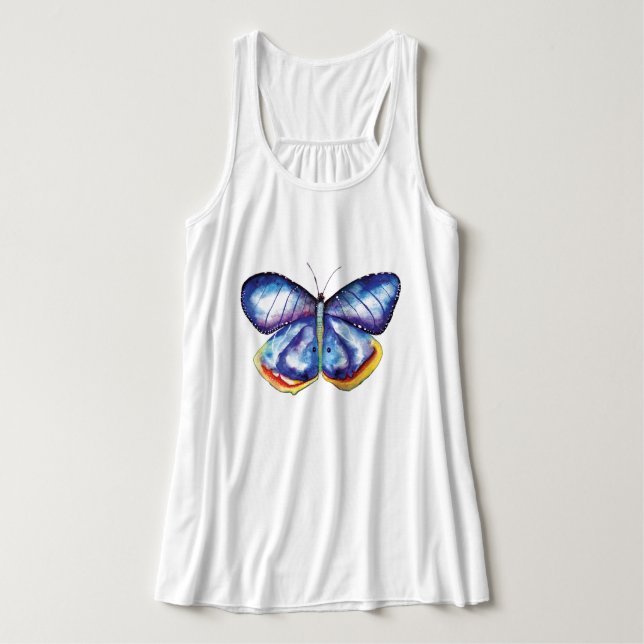 Camiseta Con Tirantes Blue Butterfly Art Flauta Racerback Tank Top, Blan (Diseño del anverso)
