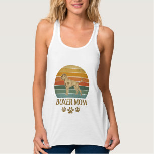 Camiseta Con Tirantes Boxer Mamá Perro Retro Atardecer Huellas De Patas_