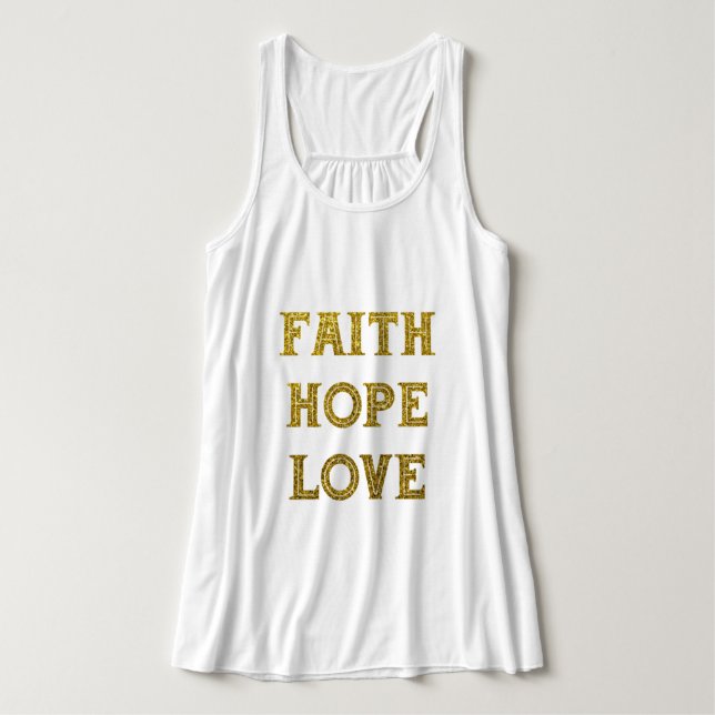 Camiseta Con Tirantes Brillantina dorada | Faith Hope Love T-Shirt (Diseño del anverso)