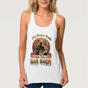 Camiseta Con Tirantes Bruja Casa Embrujada Halloween Bar Atrás Escoba Ro