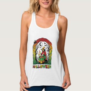 Camiseta Con Tirantes Bruja de Halloween Caldero Elaboración Gato Negro 