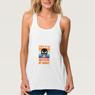 Camiseta Con Tirantes Bruja Jugadora Calavera Retro Halloween