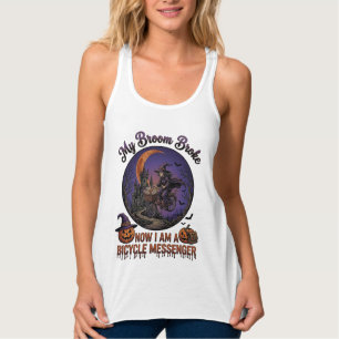 Camiseta Con Tirantes Bruja Mensajera En Bicicleta Rompe Escoba Luna De