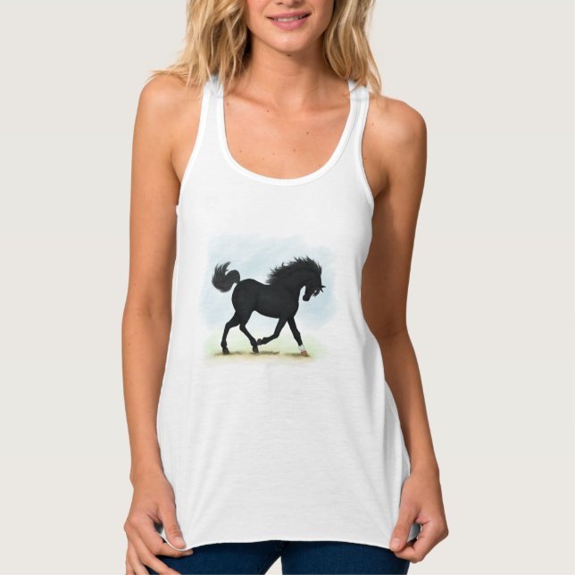 Camiseta Con Tirantes Caballo negro con estrella y pavo (belleza negra) (Anverso)