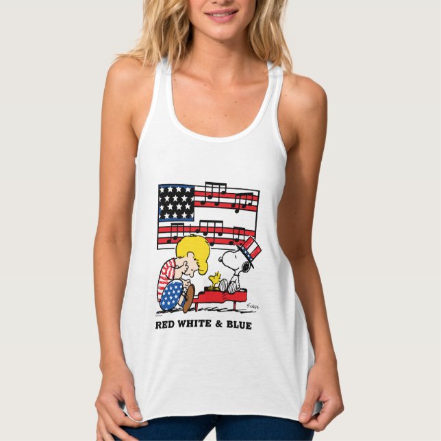 Camiseta Con Tirantes Cacahuetes | Schroeder patriótico, Woodstock y Sno (Anverso)