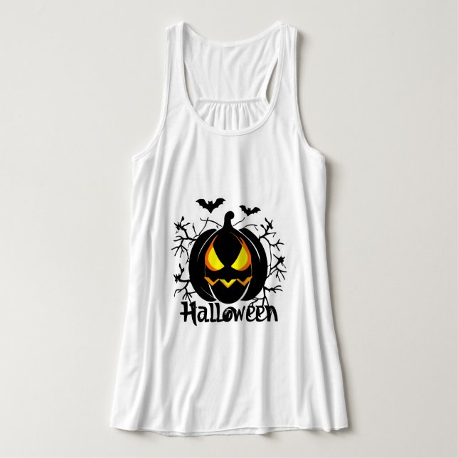 Camiseta Con Tirantes Calabaza de Halloween asustada (Diseño del anverso)