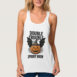 Camiseta Con Tirantes Calabaza de Halloween Bruja Doble Problema Diseño