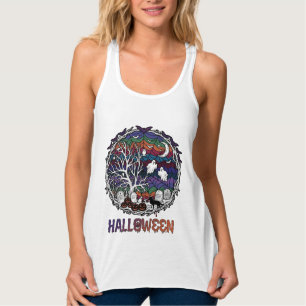 Camiseta Con Tirantes Calabaza Fantasmas Araña Telaraña Árbol Halloween 