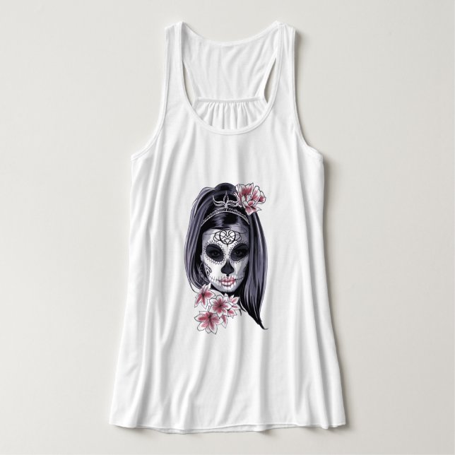Camiseta Con Tirantes Calavera de azúcar y lirios (Diseño del anverso)