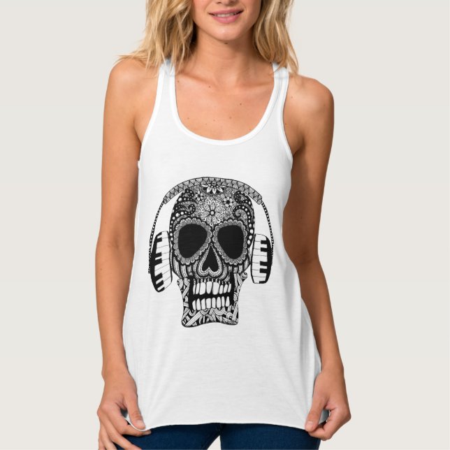 Camiseta Con Tirantes Calavera enganchada con el tanque de los audífonos (Anverso)