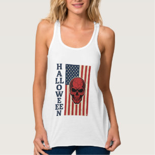 Camiseta Con Tirantes Calavera Patriótica Vintage Bandera Espeluznante d