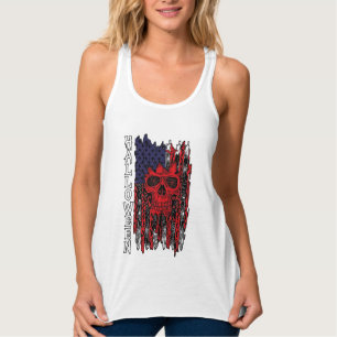 Camiseta Con Tirantes Calavera Roja de Halloween Bandera Americana Telar