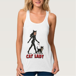 Camiseta Con Tirantes Cat Lady - Tuxedo Cats Lover - Comic Art Graphic
