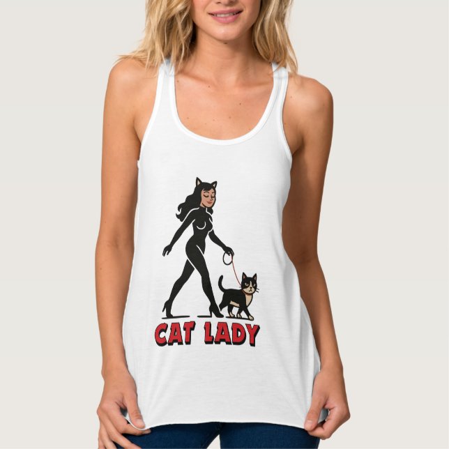 Camiseta Con Tirantes Cat Lady - Tuxedo Cats Lover - Comic Art Graphic (Anverso)