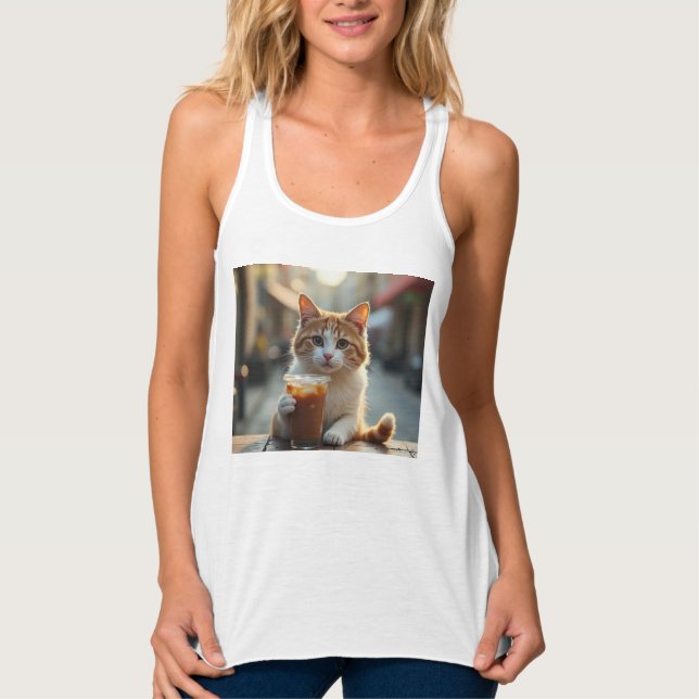 Camiseta Con Tirantes Cat Sipping Coffee On A Street (Anverso)