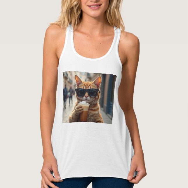 Camiseta Con Tirantes Cat Sipping Coffee On A Street (Anverso)