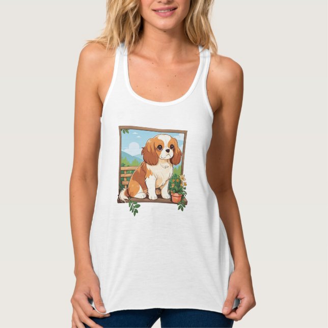 Camiseta Con Tirantes Cavalier King Charles Pastel con flores (Anverso)