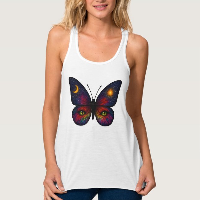 Camiseta Con Tirantes Celestial Cat-Eye Butterfly | Cosmic Sun Moon Boho (Anverso)
