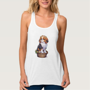 Camiseta Con Tirantes Cesta de Cavalier King Charles con corona de flore