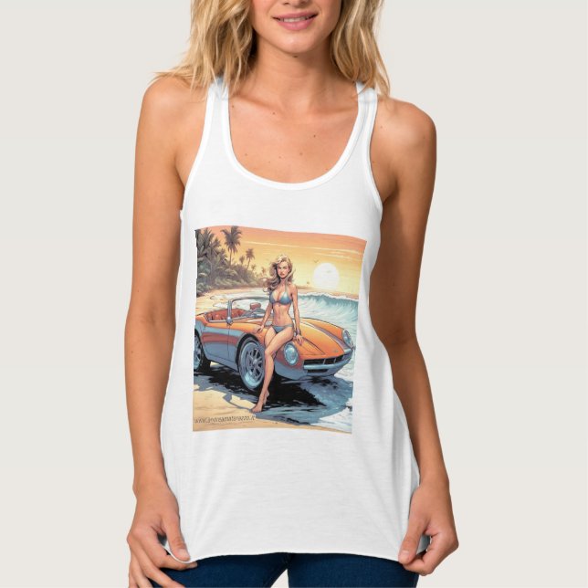 Camiseta Con Tirantes Chica con coche deportivo (Anverso)