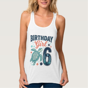 Camiseta Con Tirantes Chica Cumpleañera 6 Diseño Vectorial Tortuga Marin