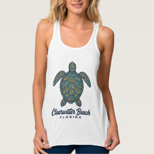 Camiseta Con Tirantes Clearwater Beach Florida Tortuga Marina Diseño Vec