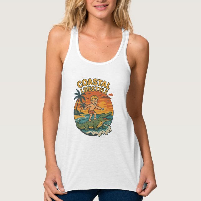 Camiseta Con Tirantes Coastal Lifestyle Gator Surfing - Retro Surf Beach (Anverso)