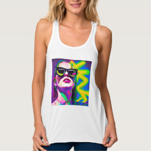 Camiseta Con Tirantes Colorida dama hipster con gafas de sol Arte modern