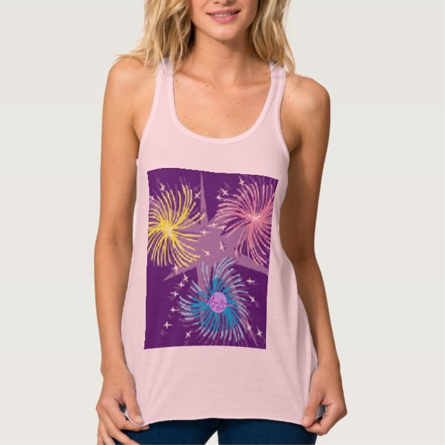Camiseta Con Tirantes Coloridos fuegos artificiales Purple Racerback Tan (Anverso)