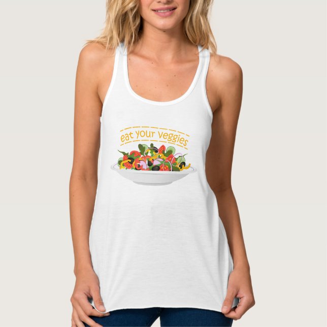 Camiseta Con Tirantes Coma tus verduras Cita cuenco de ensaladas frescas (Anverso)