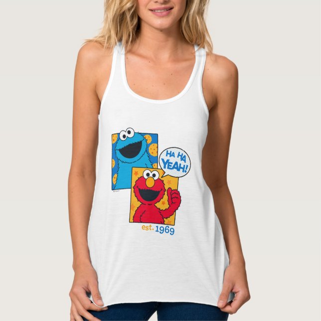 Camiseta Con Tirantes Cookie Monster y Elmo | Ha Ha Yeah (Anverso)