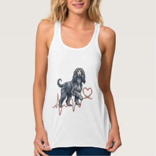 Camiseta Con Tirantes Corazón Línea Latido Perro Lebrel Afgano