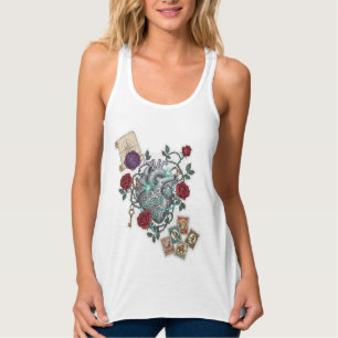 Camiseta Con Tirantes Corazón Mecánico con Rosas – Arte Surrealista Vint