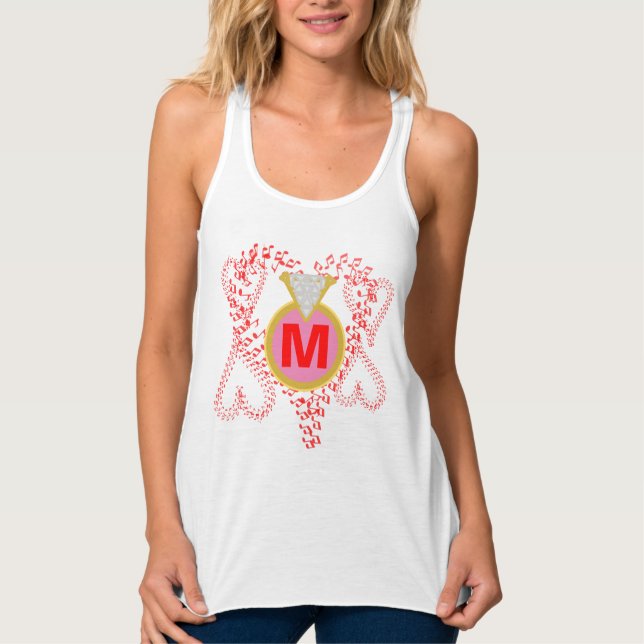 Camiseta Con Tirantes Corazones rojos del anillo de diamantes monograma (Anverso)