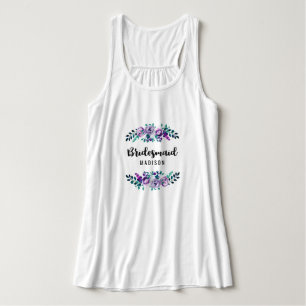 Camiseta Con Tirantes Corona floral de menta y púrpura para boda Dama de