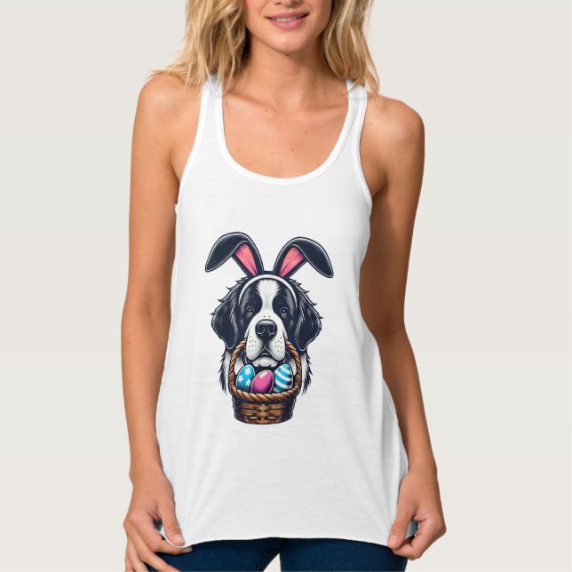 Camiseta Con Tirantes Cute Bunny Ear Saint Bernard Dog Easter Egg Owner  (Anverso)