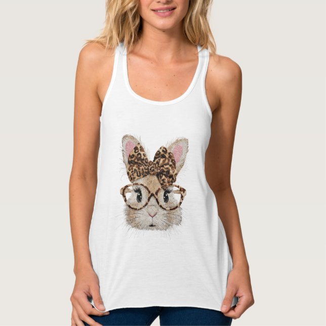 Camiseta Con Tirantes Cute Bunny Rabbit Face Leopard Coquette Bow Glasse (Anverso)