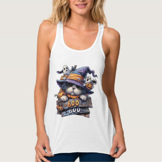 Camiseta Con Tirantes Cute Halloween Cat Sticker � Sombrero de Bruja, Ca