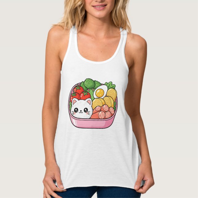 Camiseta Con Tirantes Cute Kawaii Cat Bento Box (Anverso)
