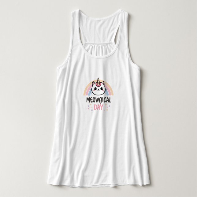 Camiseta Con Tirantes Cute "Meowgical Day" Caticorn (Diseño del anverso)