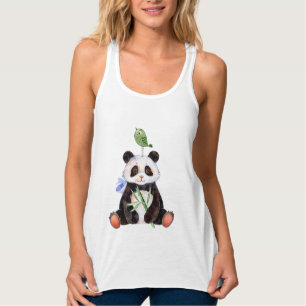 Camiseta Con Tirantes Cute Panda Bear & Bird Watercolor