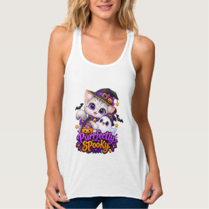 Camiseta Con Tirantes Cute Purrfectly Espeluznante Gato de Halloween Tan