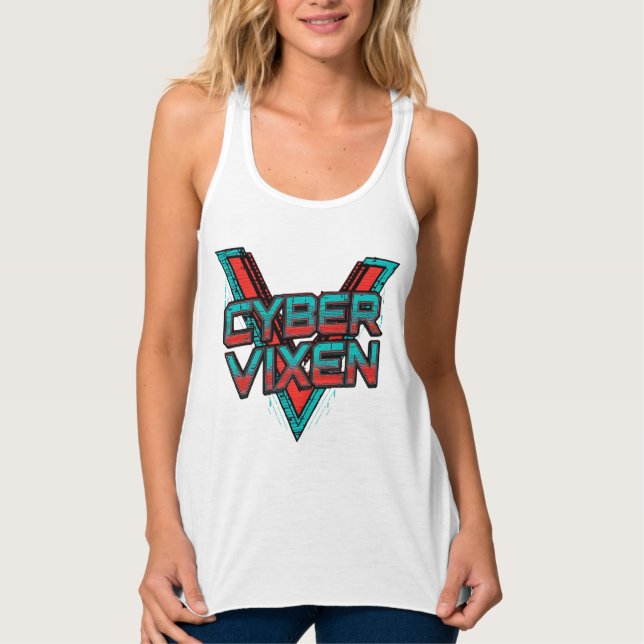 Camiseta Con Tirantes Cyber Vixen - Red Teal Gamer Girl Graphic Gaming (Anverso)