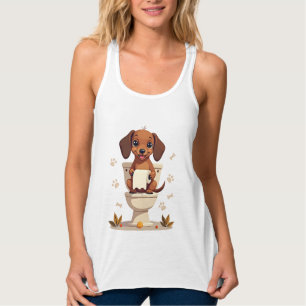 Camiseta Con Tirantes Dachshund antiguo lindo en el baño de dibujos anim